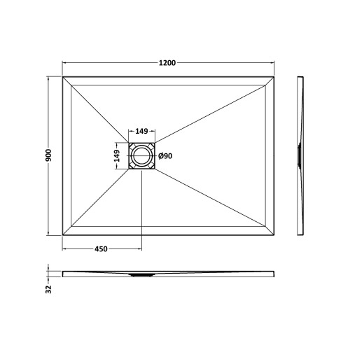 Balterley 1200mm x 900mm Premium Slimline Rectangular Shower Tray - Slate White 1