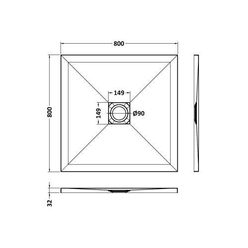 Balterley 800mm Premium Slimline Square Shower Tray - Slate White 1
