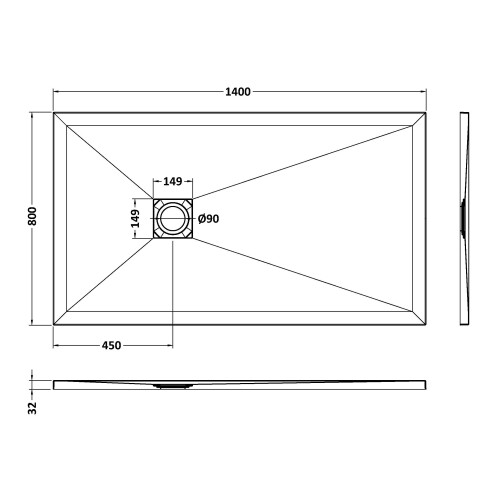 Balterley 1400mm x 800mm Premium Slimline Rectangular Shower Tray - Slate White 1