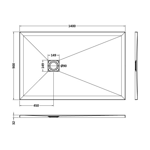 Balterley 1400mm x 900mm Premium Slimline Rectangular Shower Tray - Slate Black 1
