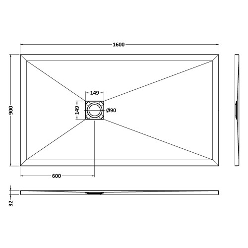 Balterley 1600mm x 900mm Premium Slimline Rectangular Shower Tray - Slate Black 1