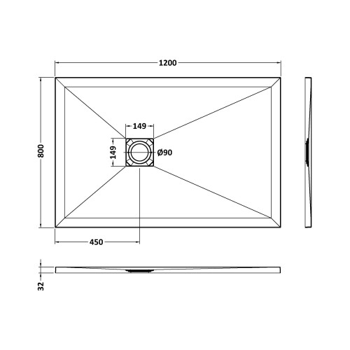 Balterley 1200mm x 800mm Premium Slimline Rectangular Shower Tray - Slate Black 1