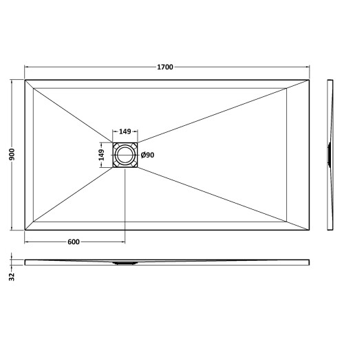 Balterley 1700mm x 900mm Premium Slimline Rectangular Shower Tray - Slate Black 1