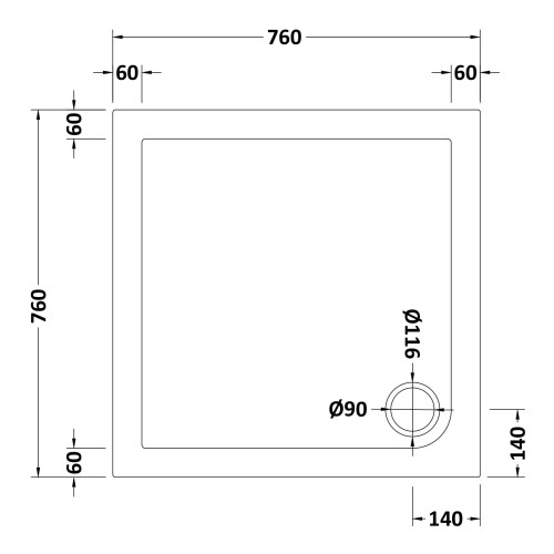 Balterley 760mm Premium Slip Resistant Square Shower Tray - White 1