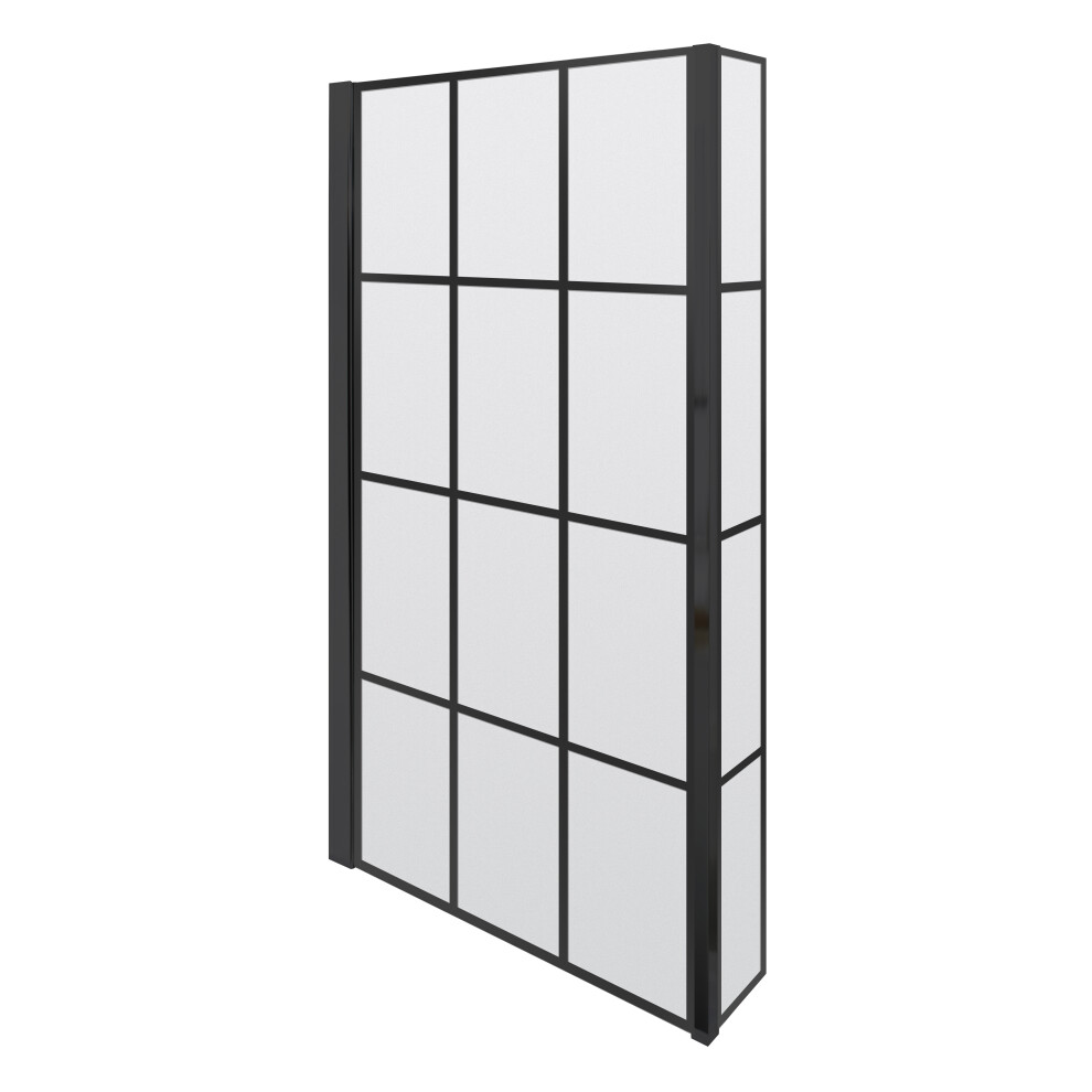 Black Frame 6mm Glass L Shaped Shower Bath Screen 1430 x 795 x 150mm