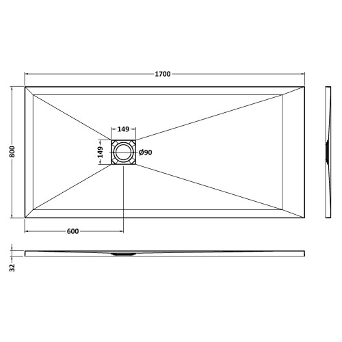 Balterley 1700mm x 800mm Premium Slimline Rectangular Shower Tray - Slate Grey 1
