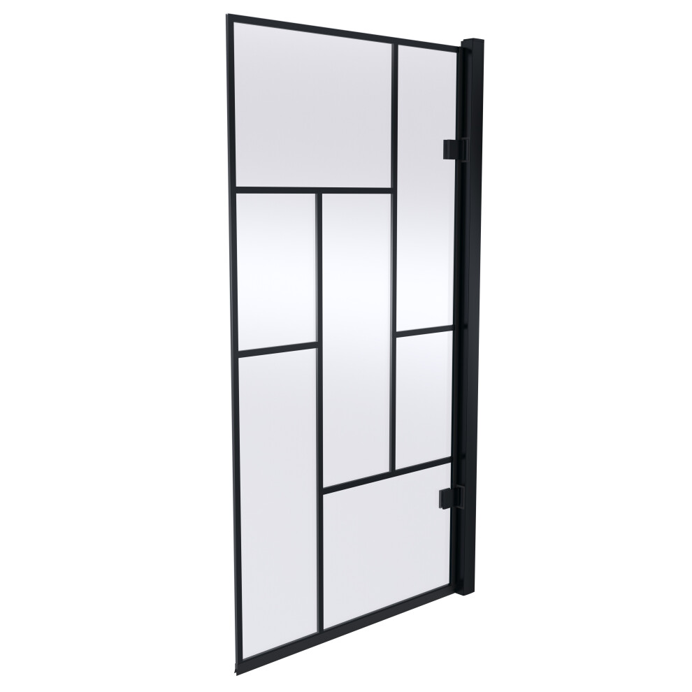 Square Framed 8mm Toughened Safety Glass Reversible Hinged Shower Bath Screen - Black