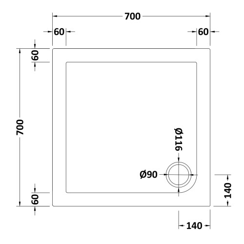 Balterley 700mm Premium Square Shower Tray - White 1