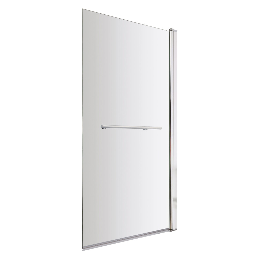 6mm Toughened Safety Glass Reversible Hinged Straight Shower Bath Screen with Rail - Chrome