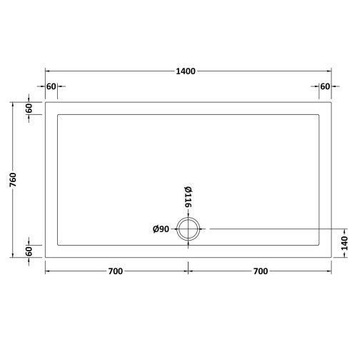Balterley 1400mm x 760mm Premium Rectangular Shower Tray - White 1
