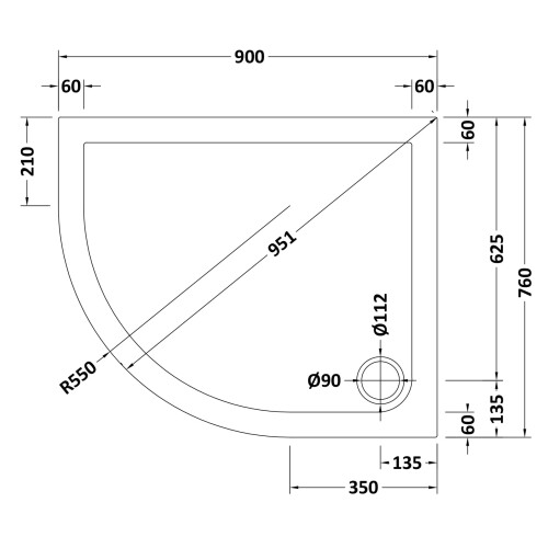 Balterley 900mm x 760mm Premium Shower Tray - Left Hand Offset Quadrant  - White 1