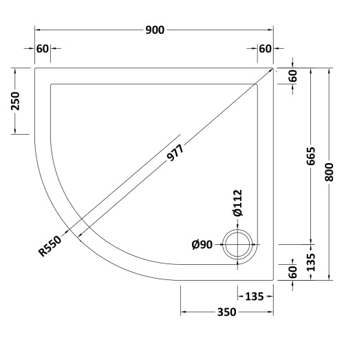 Balterley 900mm x 800mm Premium Shower Tray - Left Hand Offset Quadrant - White 1