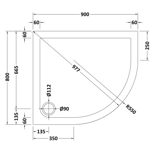 Balterley 900mm x 800mm  Premium Shower Tray - Right Hand Offset Quadrant - White 1