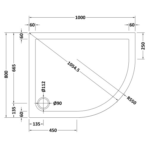 Balterley 1000mm x 800mm Premium Shower Tray  - Right Hand Offset Quadrant - White 1