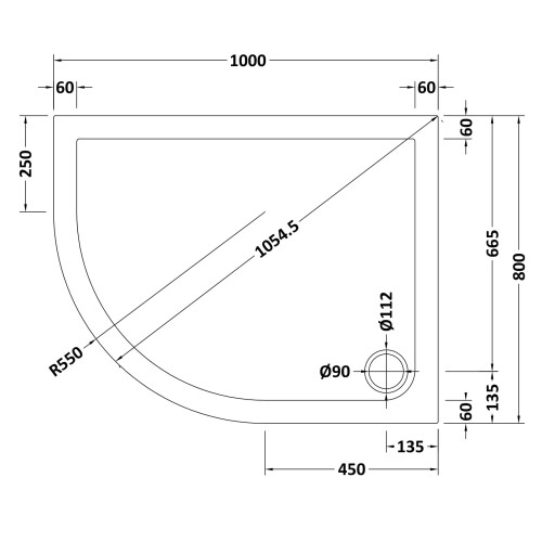 Balterley 1000mm x 800mm Premium Shower Tray - Left Hand Offset Quadrant  - White 1