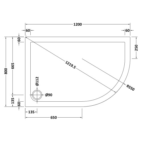 Balterley 1200mm x 800mm Premium Shower Tray - Right Hand Offset Quadrant - White 1