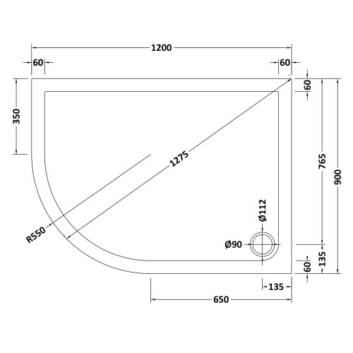 Balterley 1200mm x 900mm Premium Shower Tray - Left Hand Offset Quadrant - White 1