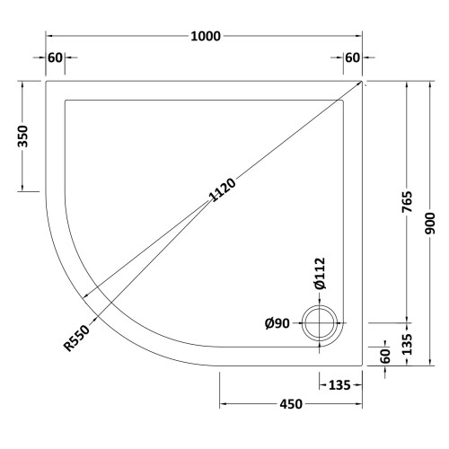 Balterley 1000mm x 900mm Premium Shower Tray - Left Hand Offset Quadrant - White 1