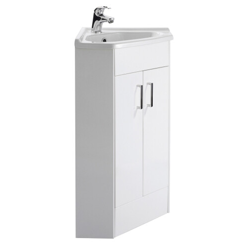 Balterley 897mm x 590mm - Gloss White Corner Basin Vanity Unit - with Basin