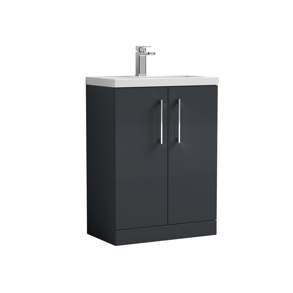 Floor Standing 2 Door Vanity Unit Ceramic Basin Soft Black 600mm