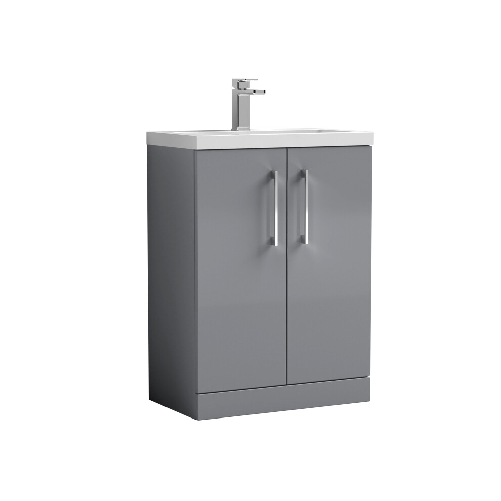 Floor Standing 2 Door Vanity Unit Ceramic Basin Satin Grey 600mm