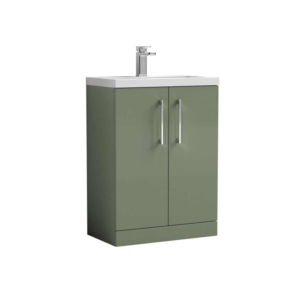 Compact Floor Standing 2 Door Vanity Unit Ceramic Basin 600mm Green