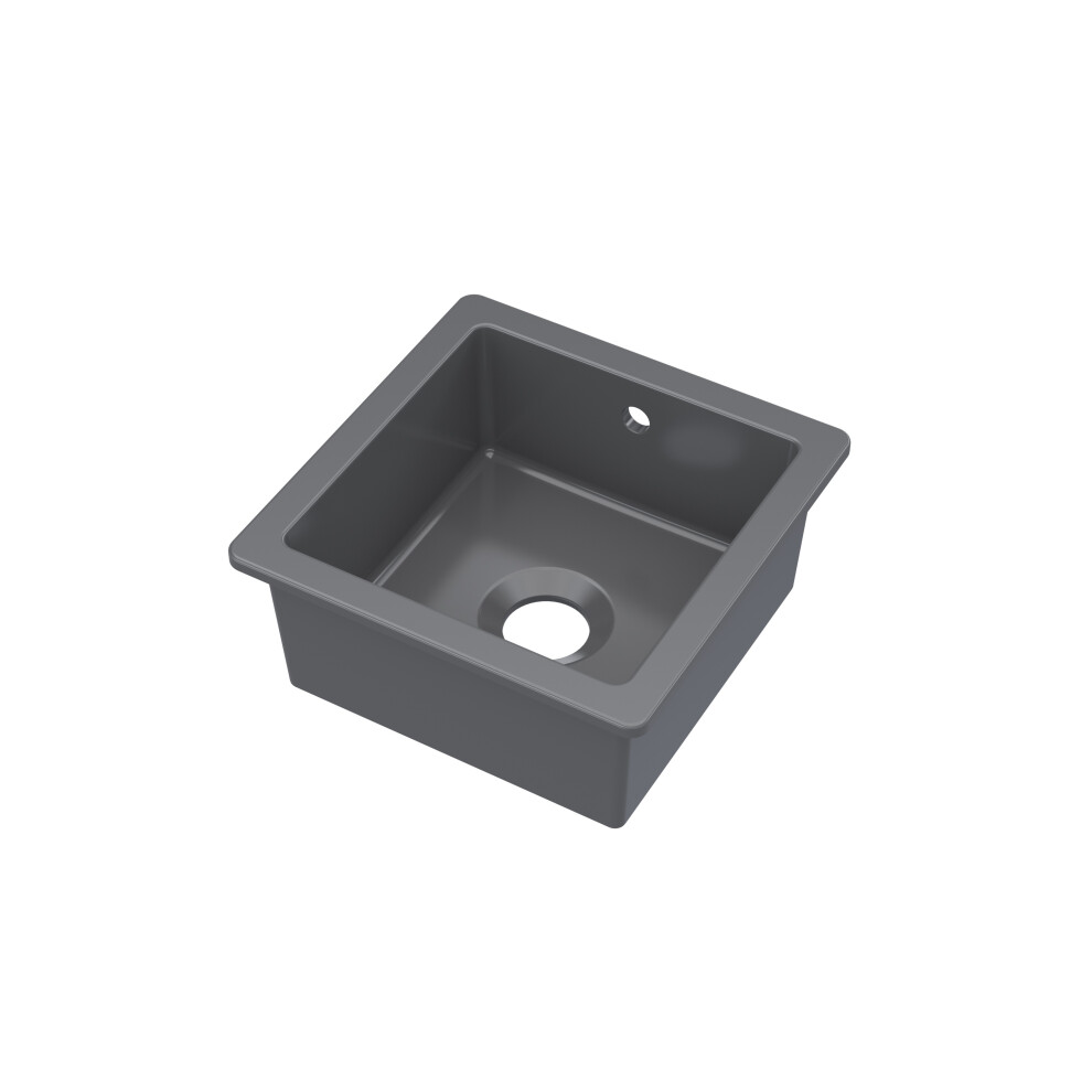 Fireclay Single Bowl Square Undermount Kitchen Sink, Central Waste & Overflow, 457mm - Soft Black