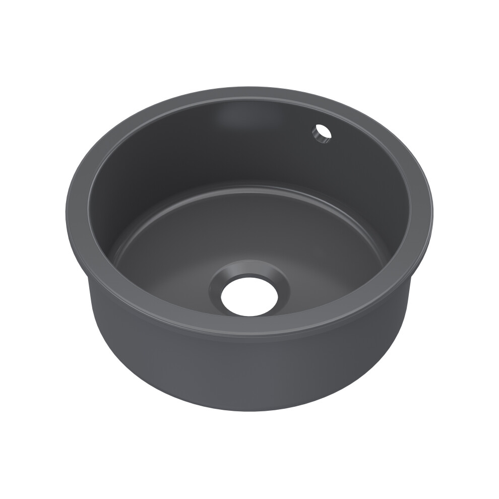 Fireclay Single Bowl Round Undermount Kitchen Sink, Central Waste & Overflow, 460mm - Soft Black