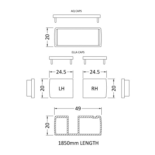Balterley Wetroom Accessories Profile Extension Kit - 1850mm - Black 1