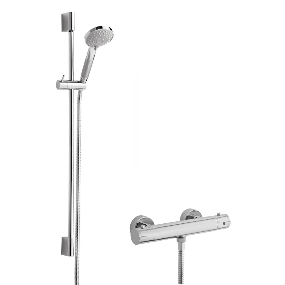 Minimalist Round Bar Valve & Slimline Slide Rail Shower Set - Chrome - Balterley