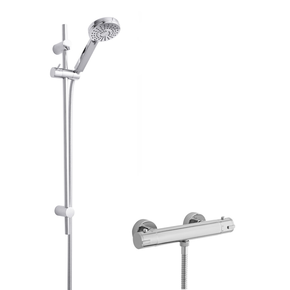 Minimalist Round Bar Valve & Water Saving Slide Rail Kit Shower Set - Chrome - Balterley