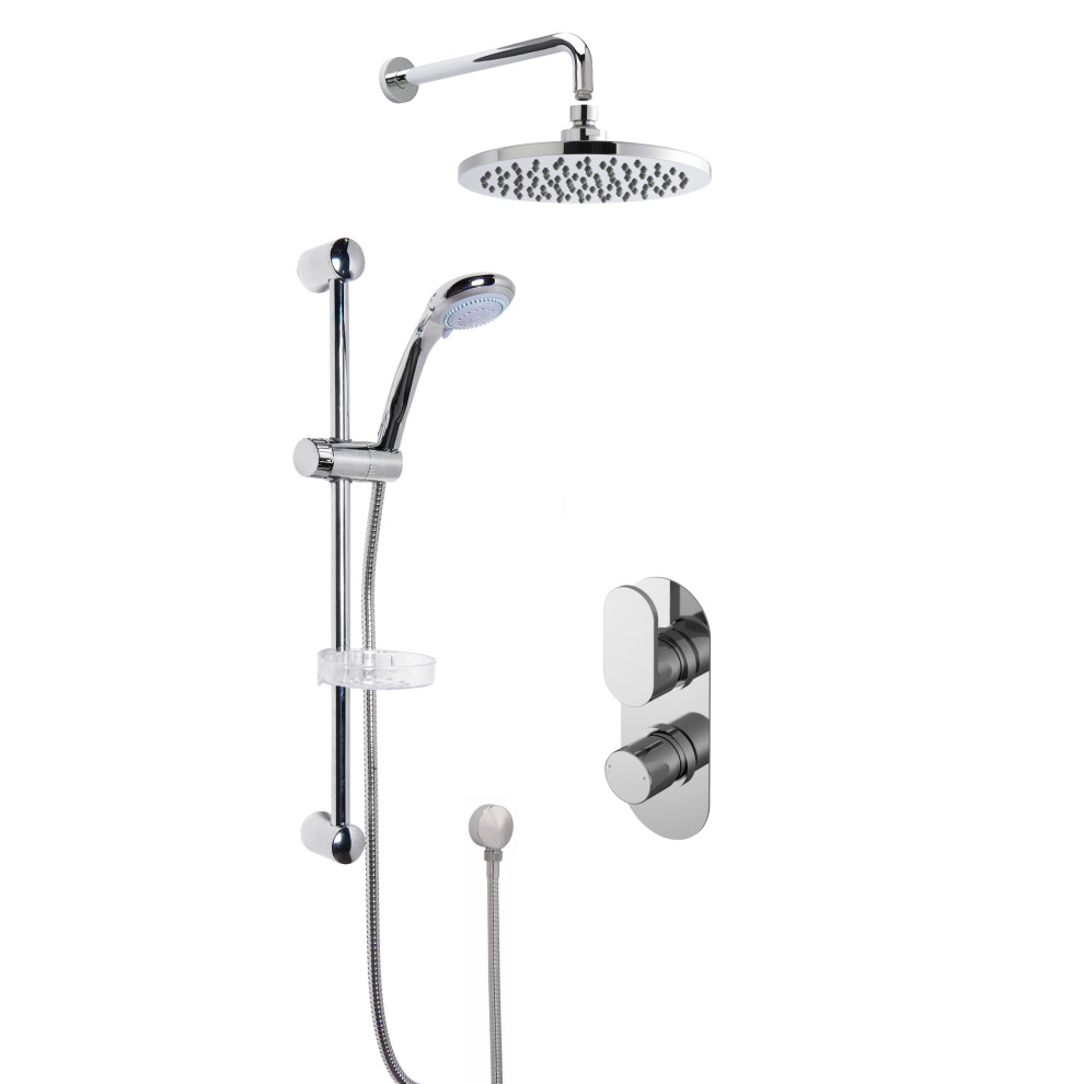 Current Concealed Round Twin Valve with Multi Function Slide Rail Kit, Arm & Head Shower Bundle - Chrome - Balterley