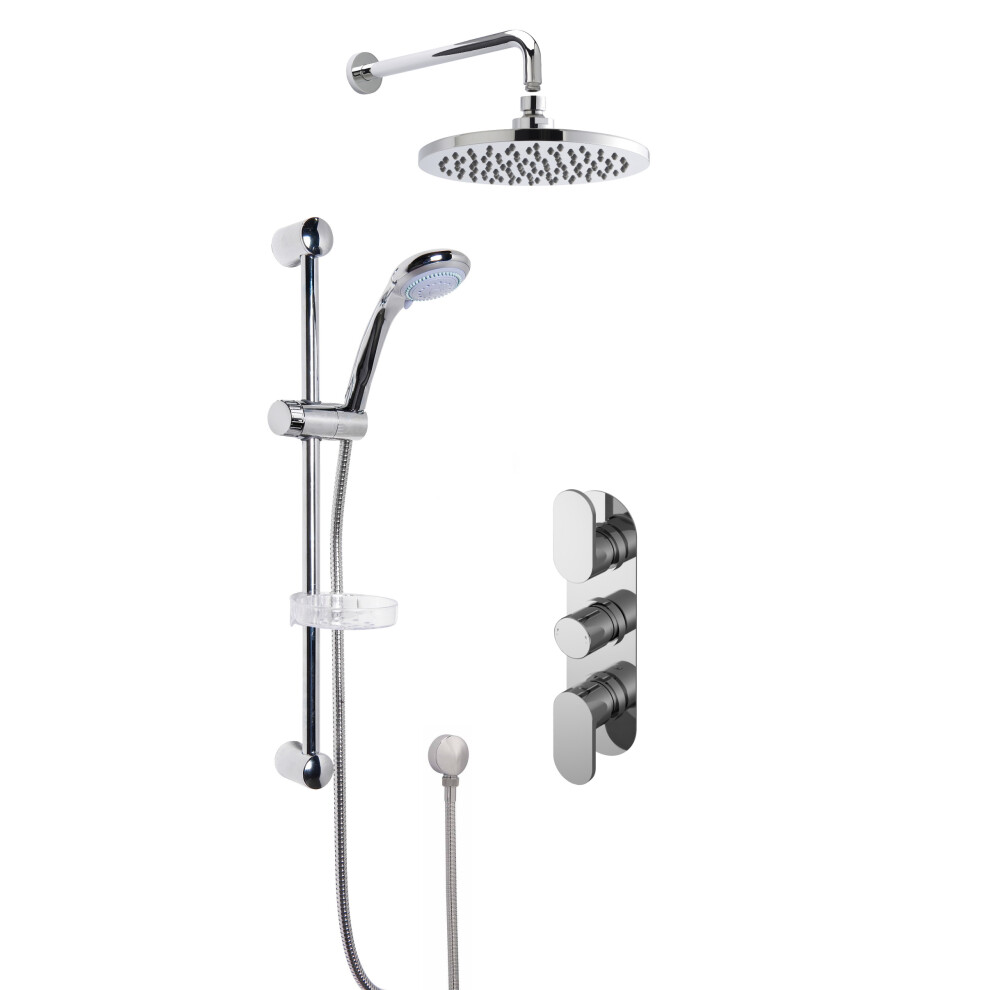 Current Concealed Round Triple Valve with Multi Function Slide Rail Kit, Arm & Head Shower Bundle - Chrome - Balterley