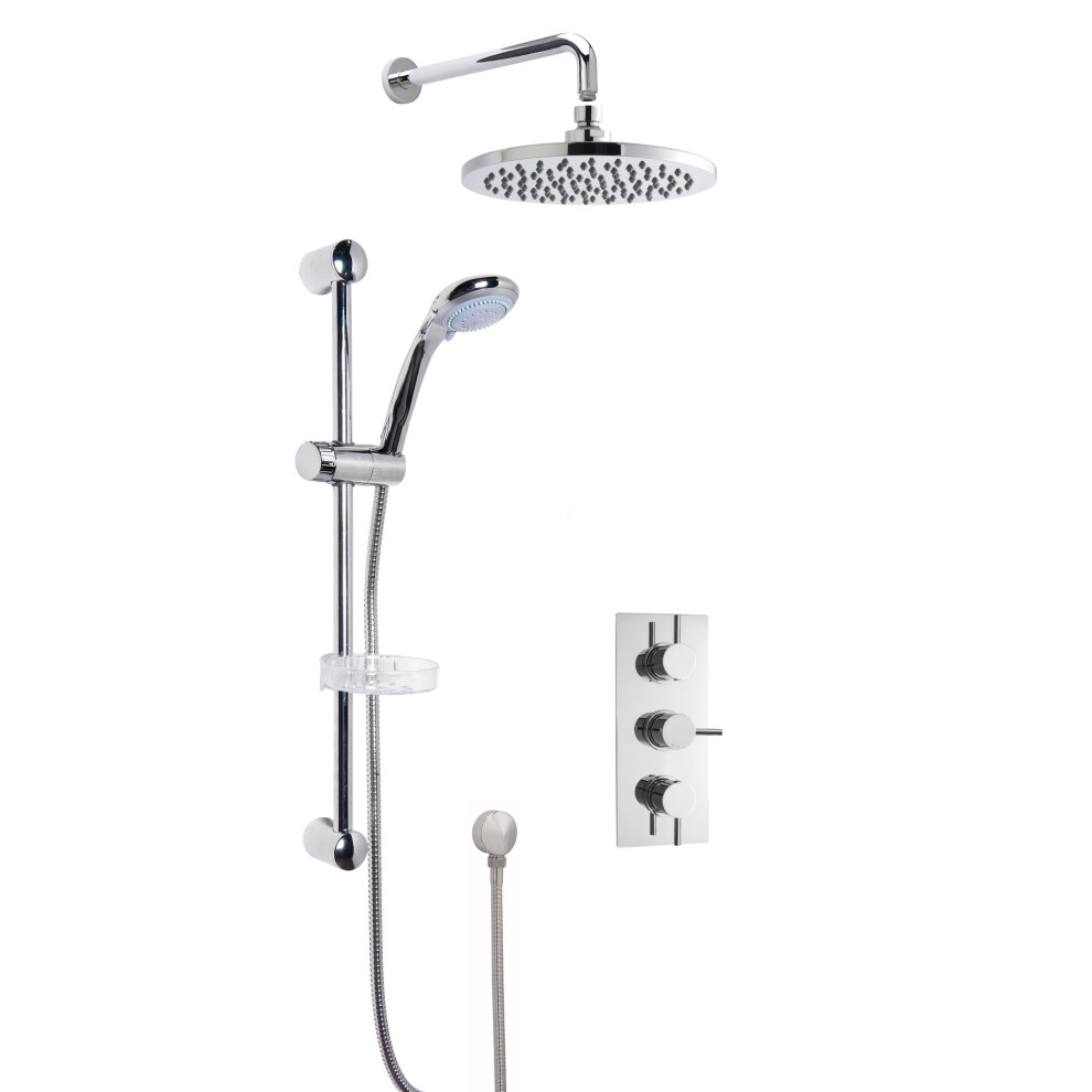 Concealed Round Triple Valve with Multi Function Slide Rail Kit, Arm & Head Shower Bundle - Chrome - Balterley