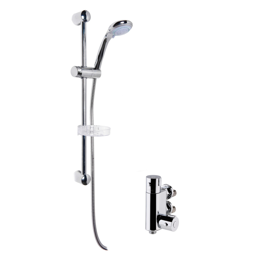 Round Thermostatic Vertical Bar Valve with Large Multi Function Handset Slide Rail Kit Shower Bundle - Chrome - Balterley