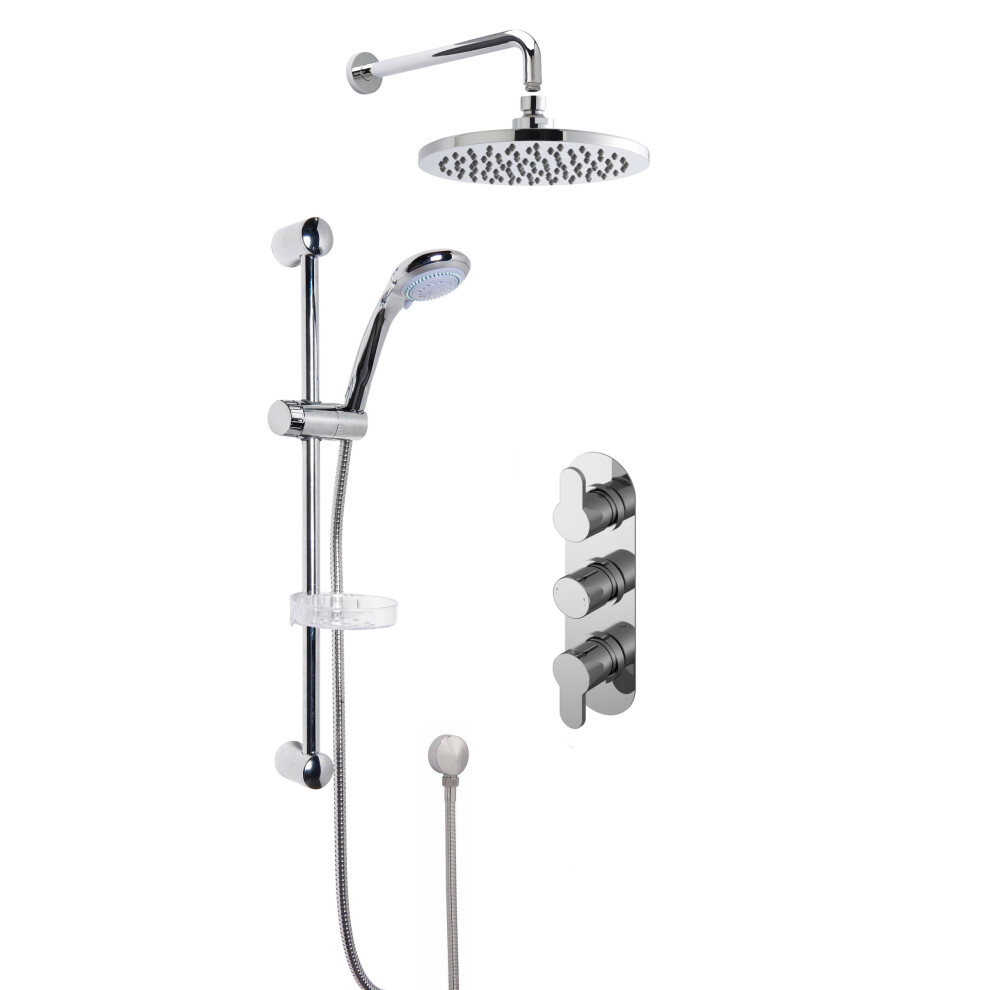 Pride Concealed Round Triple Valve with Multi Function Slide Rail Kit, Arm & Head Shower Bundle - Chrome - Balterley