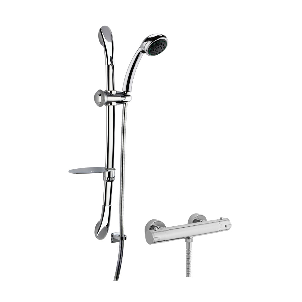 Round Thermostatic Minimalist Bar Valve with Luxury Slide Rail Kit Shower Bundle - Chrome - Balterley