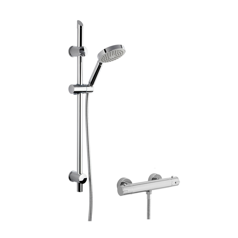 Round Thermostatic Minimalist Bar Valve and Water Saving Slide Rail Kit Shower Bundle - Chrome - Balterley