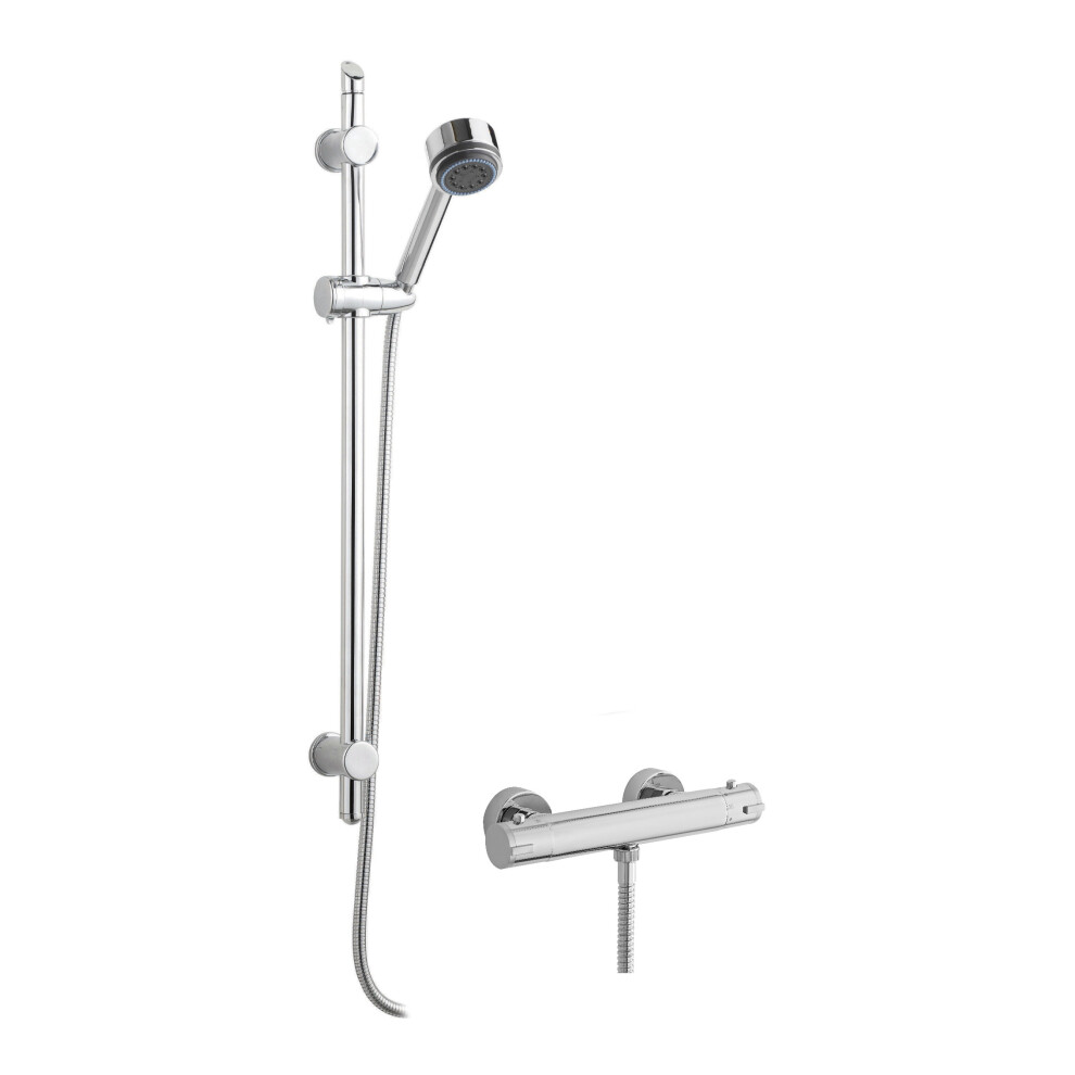 Minimalist Thermostatic Bar Valve With Multi Function Handset Brass Slide Rail Kit Shower Bundle - Chrome - Balterley