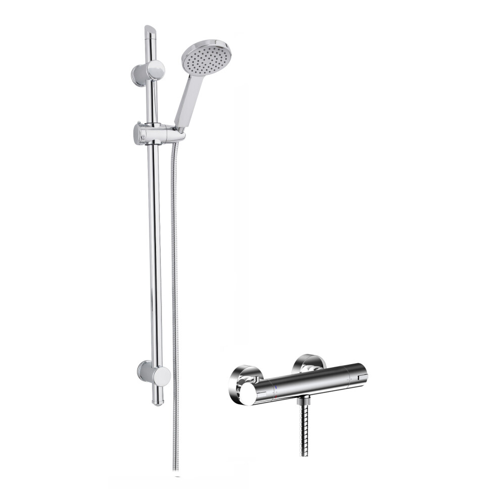 Current Thermostatic Minimalist Bar Valve and Water Saving Slide Rail Kit Shower Bundle - Chrome - Balterley