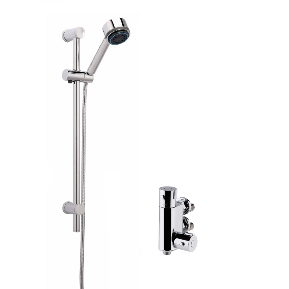 Thermostatic Round Vertical Bar Valve and Multi Function Handset Slider Rail Kit Shower Bundle - Chrome - Balterley