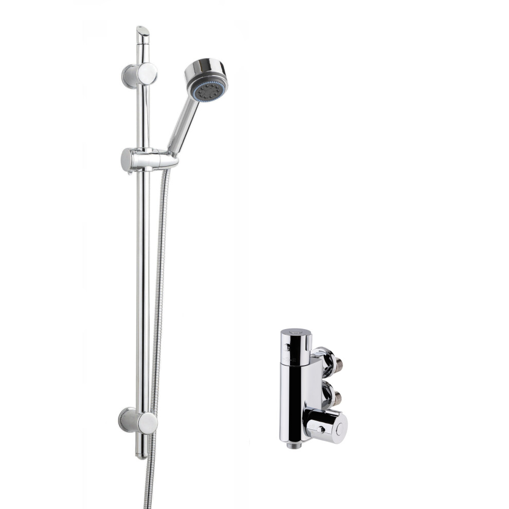 Round Thermostatic Vertical Bar Valve with Multi Function Handset Slide Rail Kit Shower Bundle - Chrome - Balterley