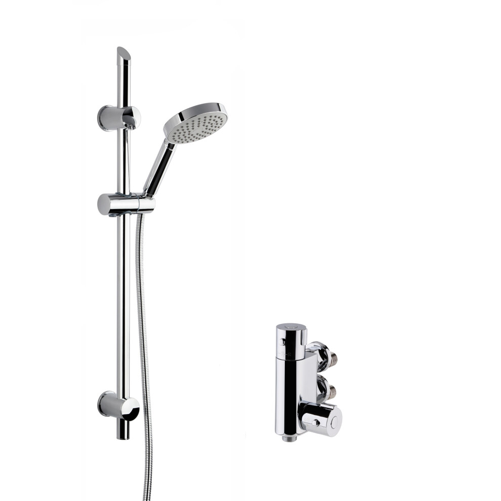 Round Thermostatic Vertical Bar Valve and Single Function Handset Slider Rail Kit Shower Bundle - Chrome - Balterley