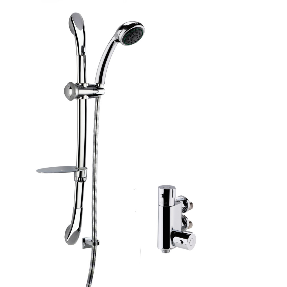 Round Thermostatic Vertical Bar Valve and Luxury Curved Slider Rail Kit Shower Bundle - Chrome - Balterley