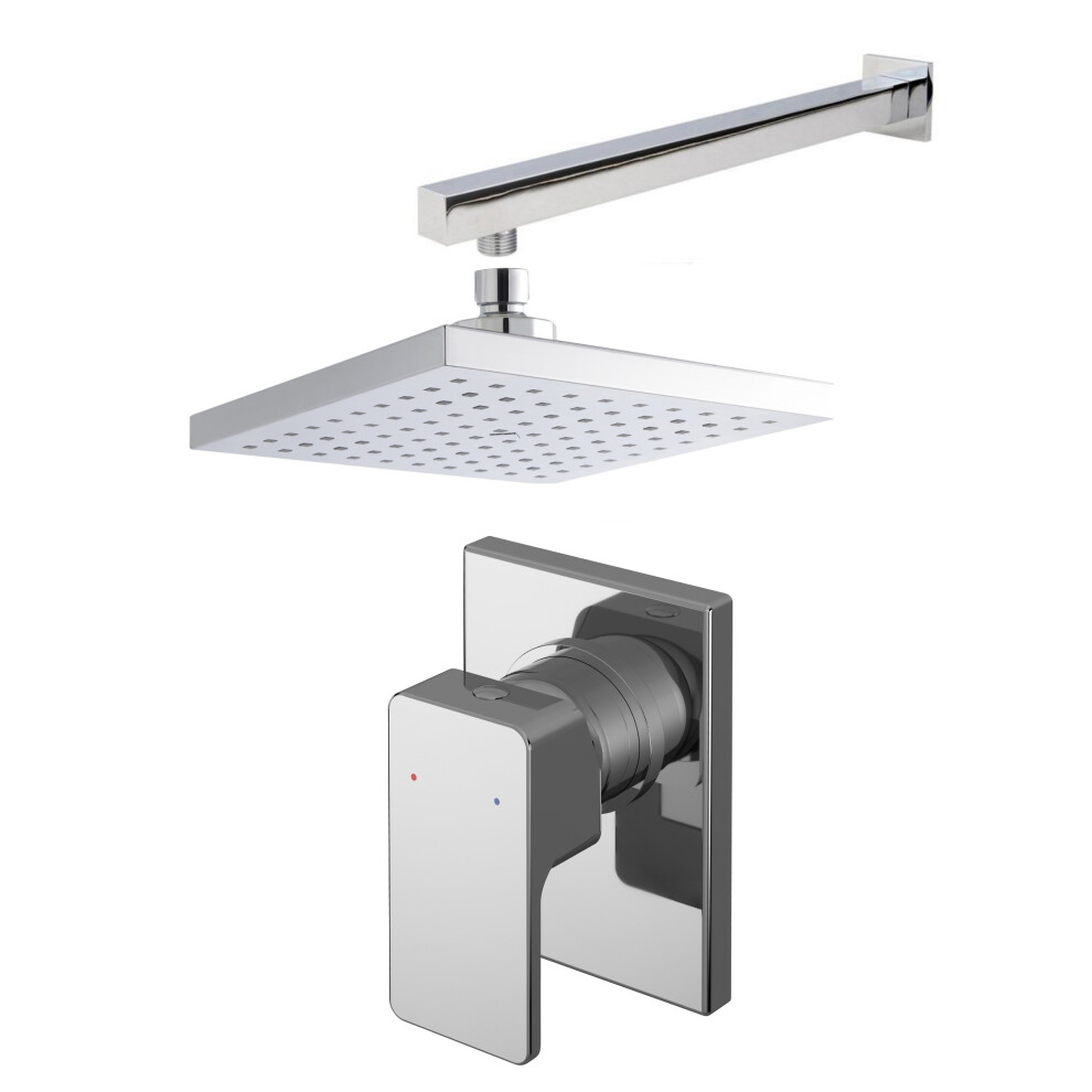 Empire Concealed Square Manual Valve, Arm & Head Shower Bundle Set - Chrome - Balterley