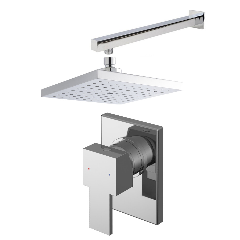 Ripple Concealed Square Manual Valve, Arm & Head Shower Bundle Set - Chrome - Balterley