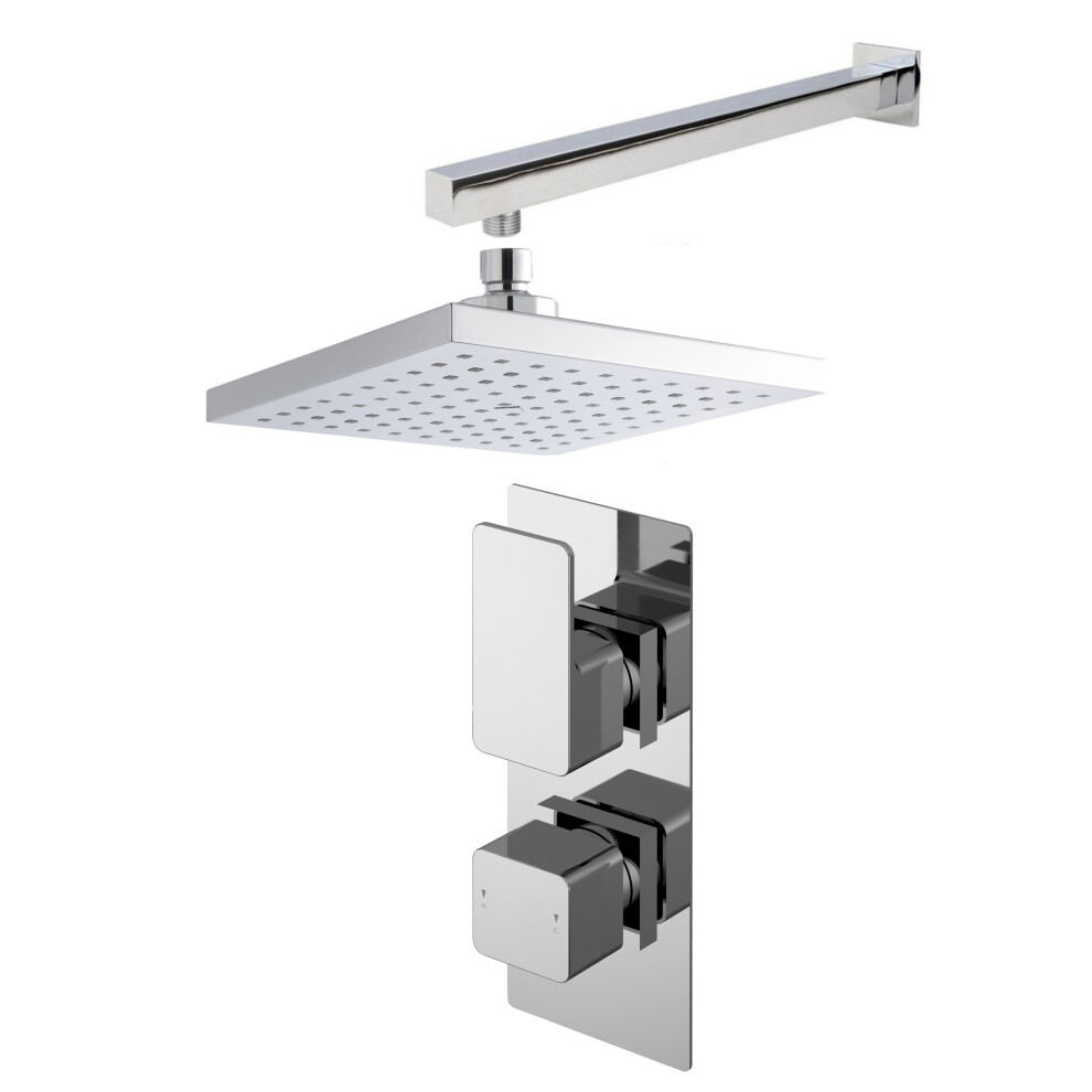 Empire Concealed Square Twin Valve, Arm & Head Shower Bundle Set - Chrome - Balterley