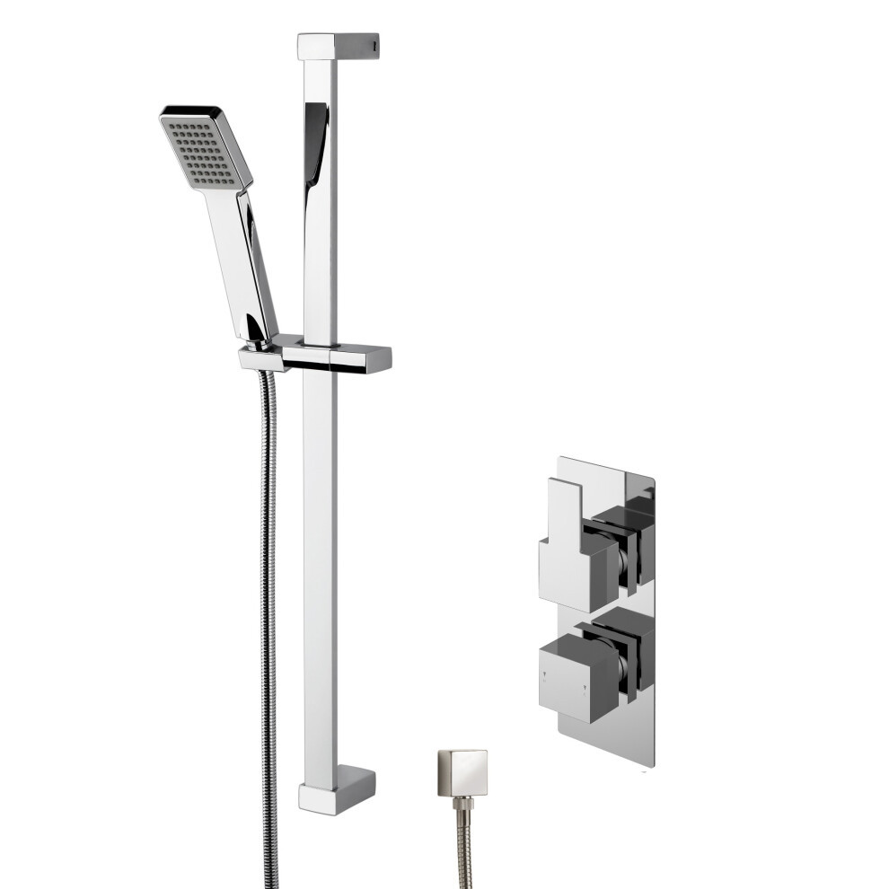 Ripple Concealed Square Twin Valve & Slide Rail Kit Shower Bundle Set - Chrome - Balterley