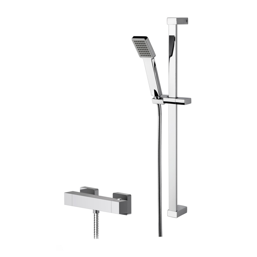 Ripple Square Thermostatic Bar Valve and Rectangular Slide Rail Kit Shower Bundle - Chrome - Balterley