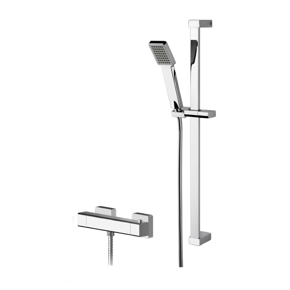 Empire Square Thermostatic Bar Valve and Rectangular Slide Rail Kit Shower Bundle - Chrome - Balterley